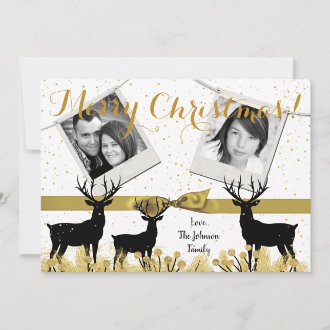 5x7 Noël XMAS Gold Deer Buck Doe Carte photo (Devant)