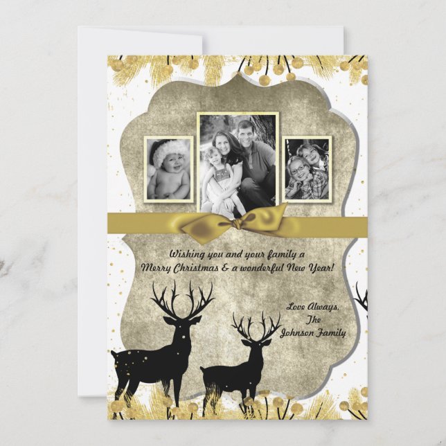 5x7 Noël XMAS Gold Deer Buck Doe Carte photo (Devant)
