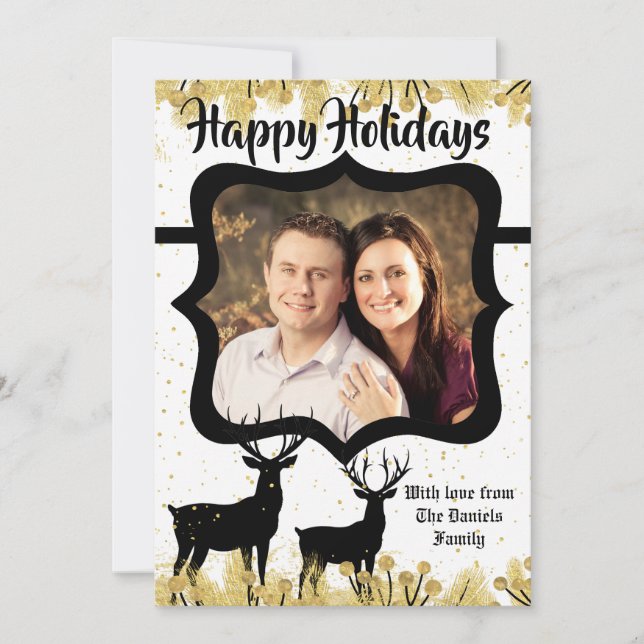 5x7 Noël XMAS Gold Deer Buck Doe Carte photo (Devant)