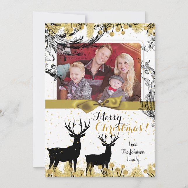 5x7 Noël XMAS Gold Deer Buck Doe Carte photo (Devant)