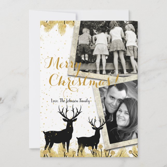 5x7 Noël XMAS Gold Deer Buck Doe Carte photo (Devant)