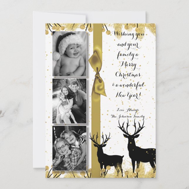 5x7 Noël XMAS Gold Deer Buck Doe Carte photo (Devant)