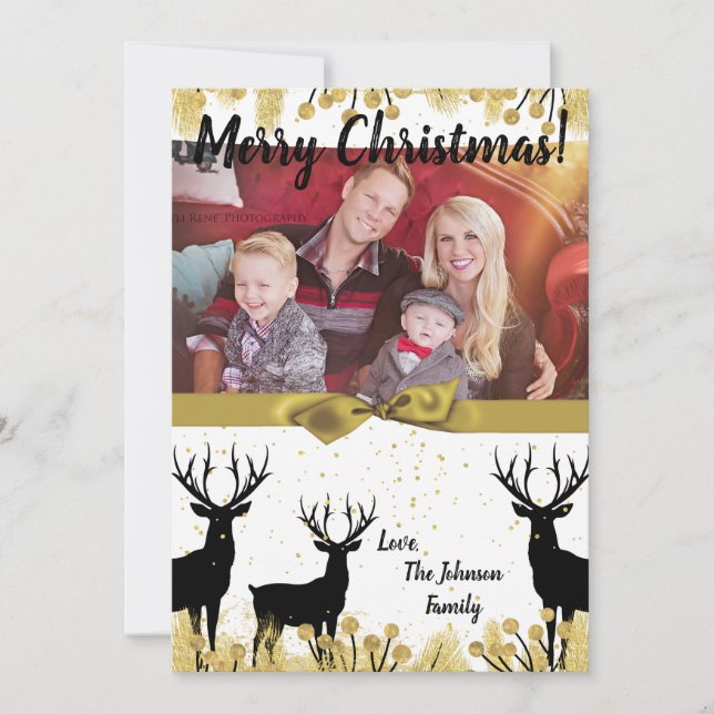 5x7 Noël XMAS Gold Deer Buck Doe Carte photo (Devant)