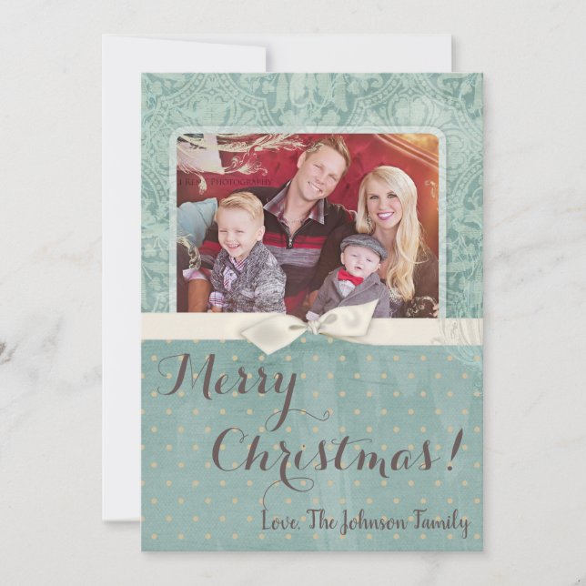 5x7 Noël XMAS Hiver bleu Damas Carte photo (Devant)