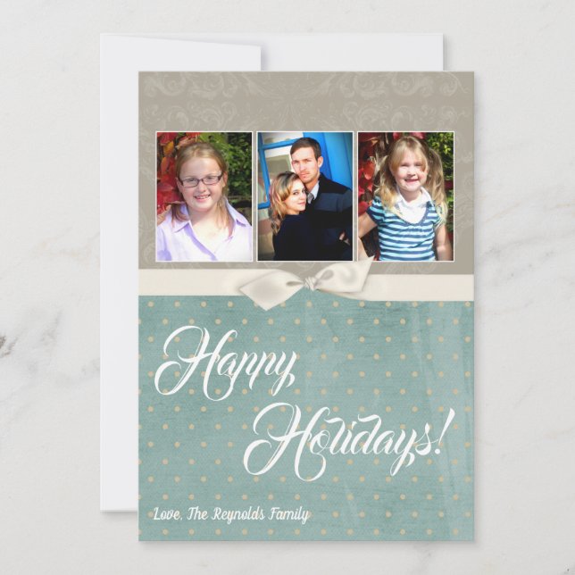 5x7 Noël XMAS Hiver bleu Damas Carte photo (Devant)