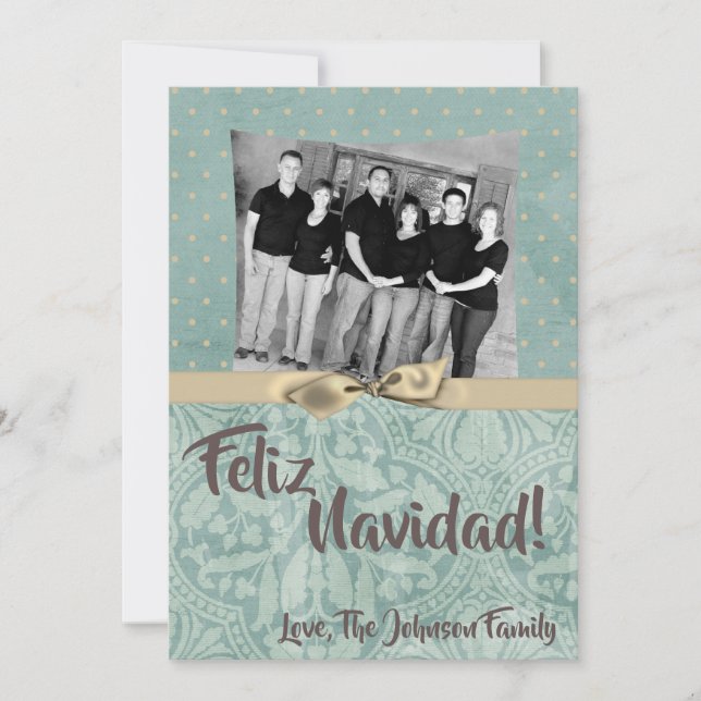 5x7 Noël XMAS Hiver bleu Damas Carte photo (Devant)