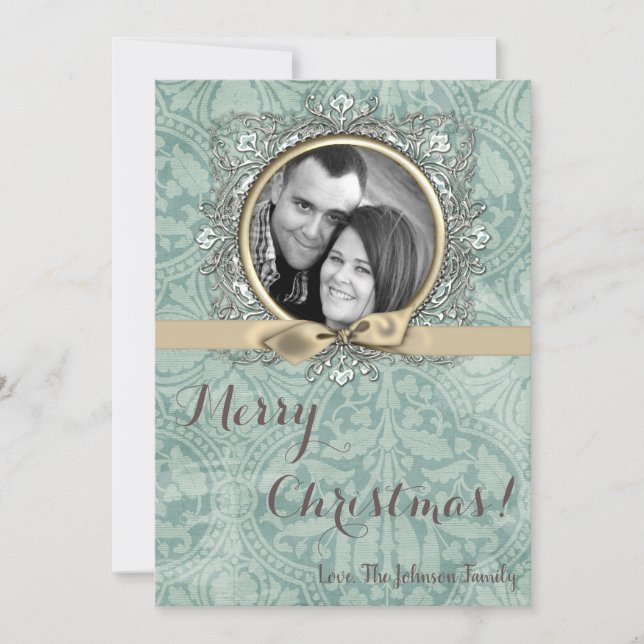 5x7 Noël XMAS Hiver bleu Damas Carte photo (Devant)