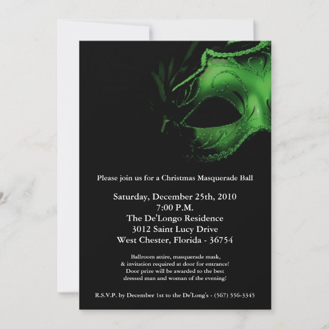 5x7 Noël XMAS Invitation Masquerade Ball Mask (Devant)