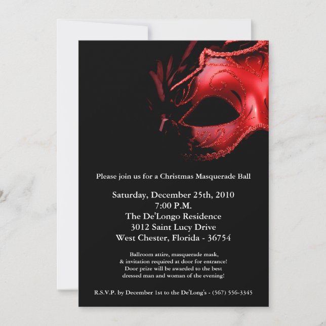 5x7 Noël XMAS Invitation Masquerade Ball Mask (Devant)