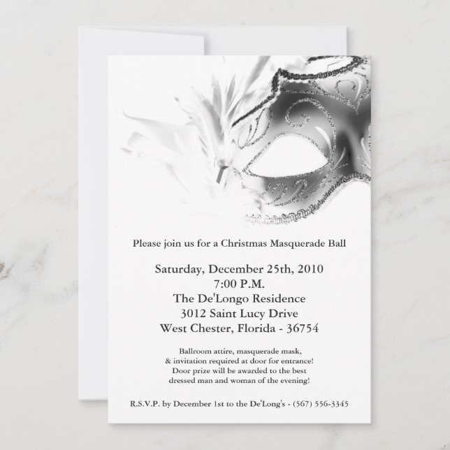 5x7 Noël XMAS Invitation Masquerade Ball Mask (Devant)