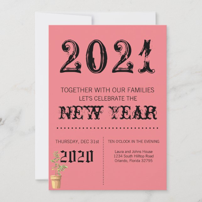 5x7 Nouvel An Eve Invitation Bohemian Cactus Succ (Devant)