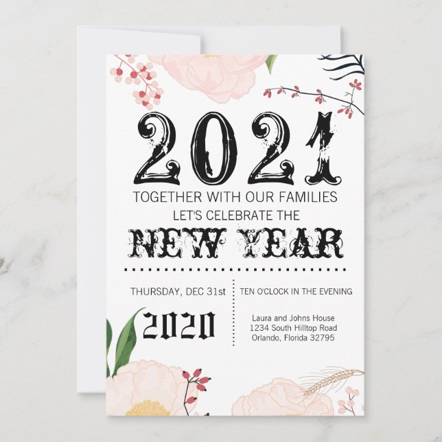 5x7 Nouvel An Invitation Baby Pink Cosmos on (Devant)