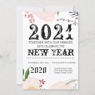 5x7 Nouvel An Invitation Baby Pink Cosmos on