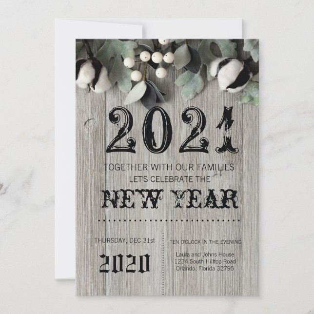 5x7 Nouvel An Invitation coton plante baies (Devant)