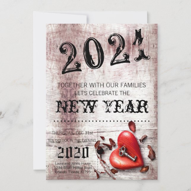 5x7 Nouvel An Invitation Pays Wood Key to (Devant)