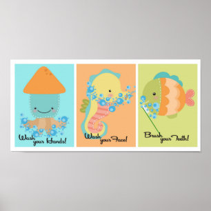 5x7 Ocean Fish Squid Sea Horse Bathroom Wall Art