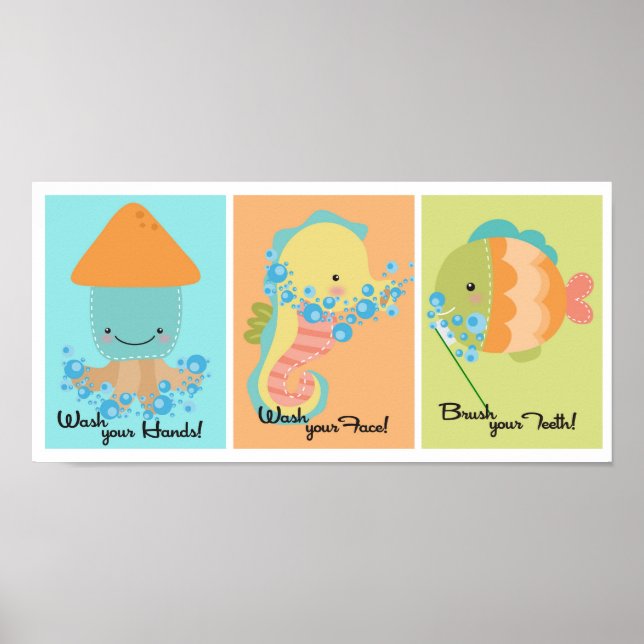 5x7 Ocean Fish Squid Sea Horse Bathroom Wall Art (Front)