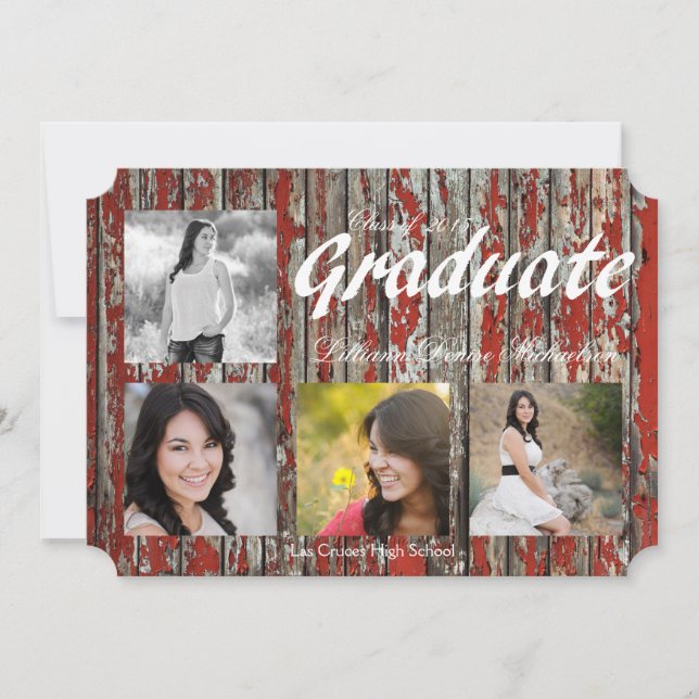 5x7 Old Red Barn Wood Weather Senior Announcement (Front)