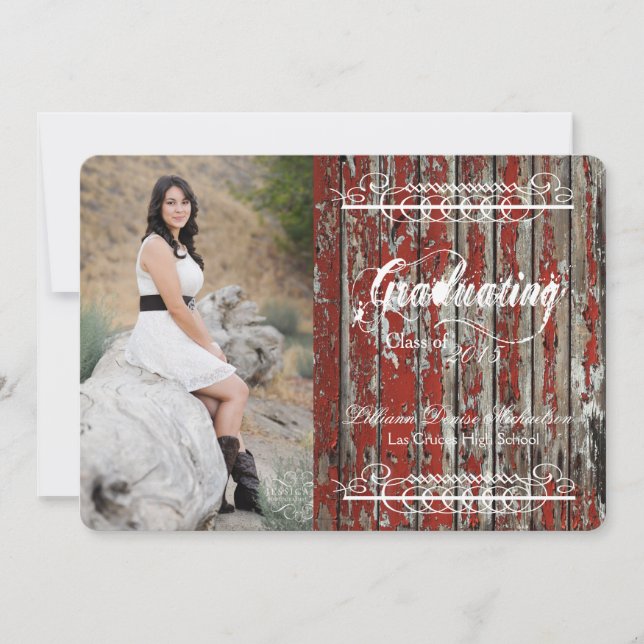 5x7 Old Red Barn Wood Weather Senior Announcement (Front)