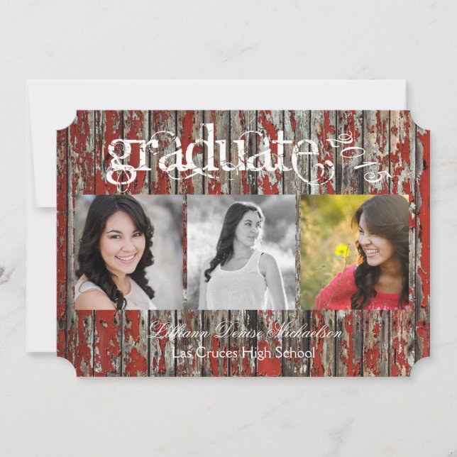 5x7 Old Red Barn Wood Weather Senior Announcement (Front)