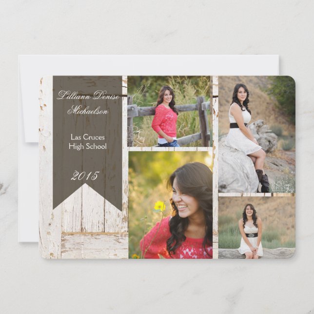5x7 Old White Barn Wood Weathe Senior Announcement (Front)