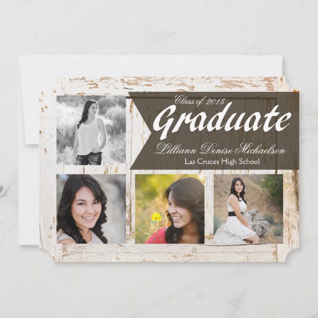 5x7 Old White Barn Wood Weathe Senior Announcement (Front)