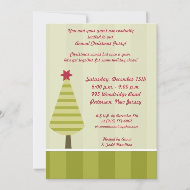 5x7 Olive Green Striped Tree Invitation (Front)