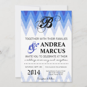 5x7 Ombre Chevron Blue Wedding Invitation