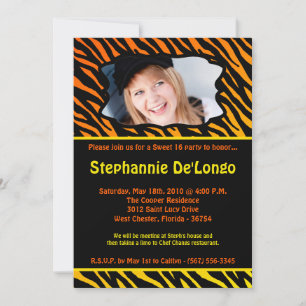 5x7 Orang Zebra PHOTO Sweet 16 Birthday Invitation