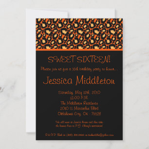 5x7 Orange Cheetah 16th Birthday Invitation