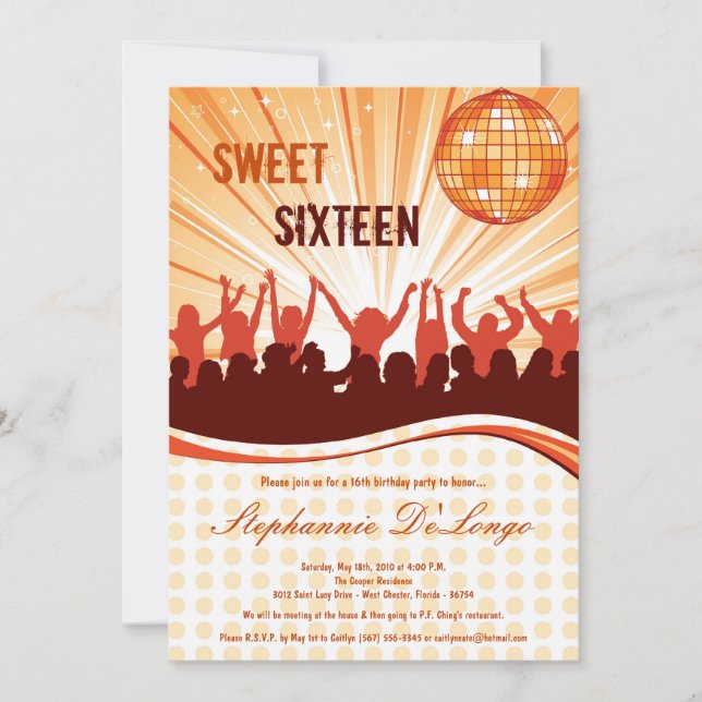 5x7 Orange Dance Party 16e anniversaire Invitation (Devant)