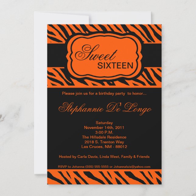 5x7 Orange Zebra Imprimer Anniversaire Invitation (Devant)