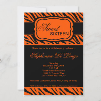 5x7 Orange Zebra Imprimer Anniversaire Invitation