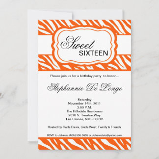 5x7 Orange Zebra Imprimer Anniversaire Invitation