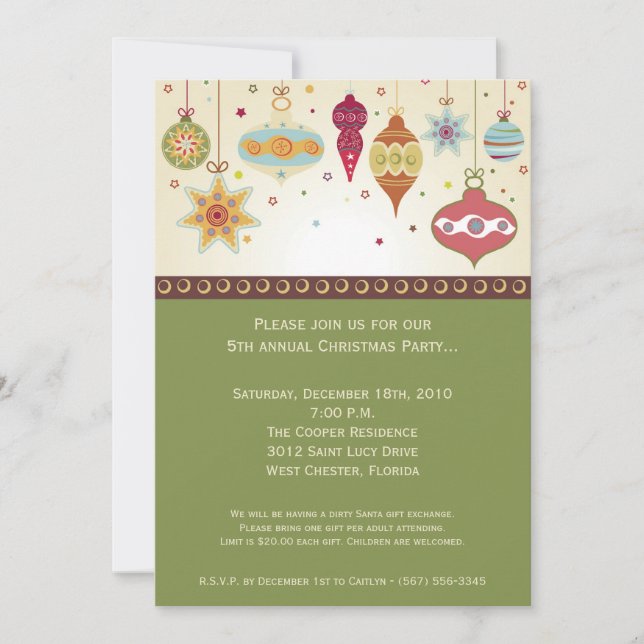 5x7 Ornements de Noël Invitation de Noël (Devant)