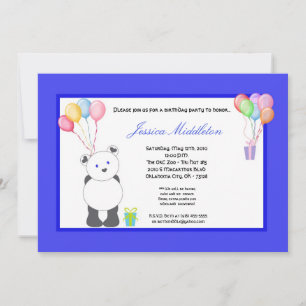 5x7 Panda Bear Balloons Birthday Party Invitation