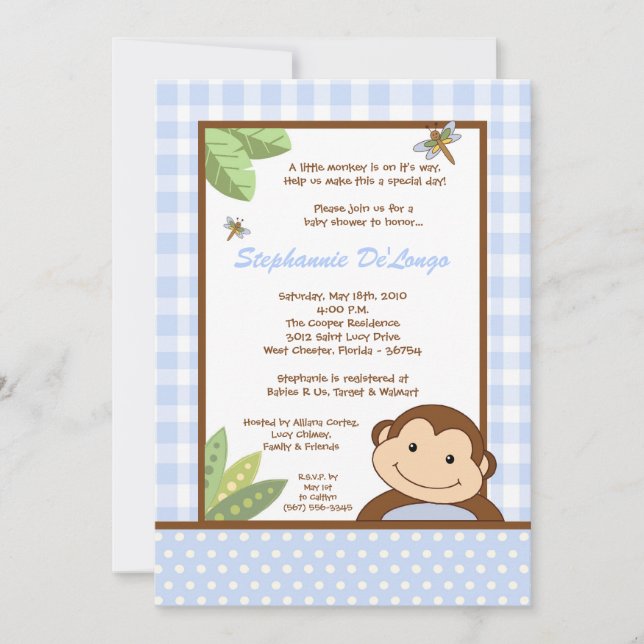 5x7 Papagayo Monkey Safari Baby shower Invitation (Devant)