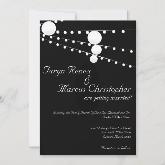5x7 Paper Lanterns Black Wedding Invitation (Front)
