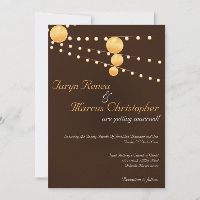 5x7 Paper Lanterns Brown Linen Wedding Invitation (Front)