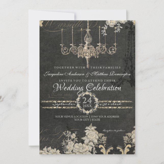 5x7 Paris Chalkboard Vintage Chandelier Typography Invitation (Front)