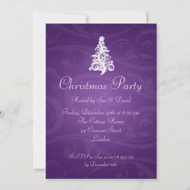 5x7 Party Invitation Elegant Swirly Tree Purple (Front)