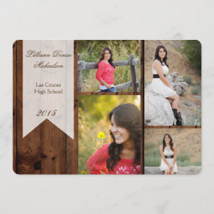 5x7 Pays rustique Grange Bois Senior Faire-part