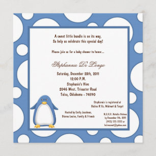 5x7 Penguin Pok-a-Dot Baby Shower Invitation