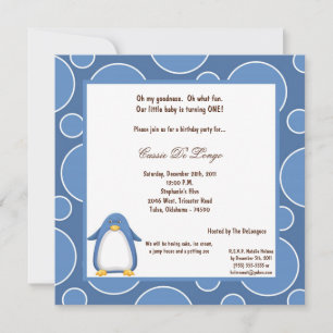 5x7 Penguin Pok-a-Dot Birthday Party Invite