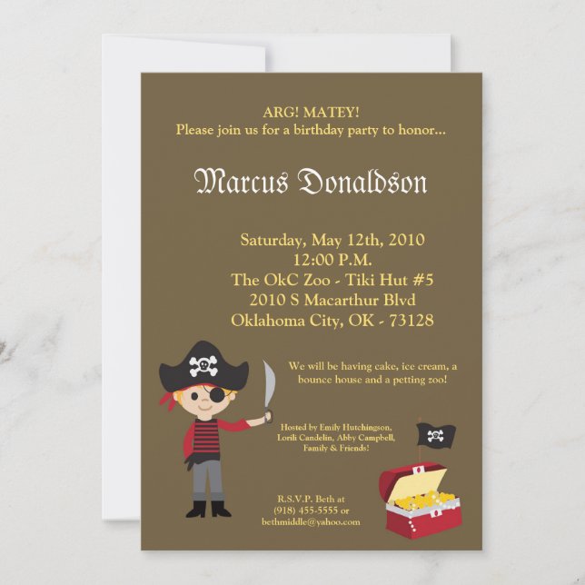 5x7 Petit trésor de pirates Invitation à la fête d (Devant)