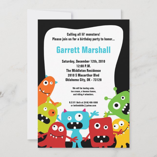 5x7 Petits monstres Invitation Anniversaire (Devant)