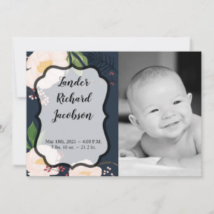 5x7 Photo Birth Announcement Army Baby Pink Cosmos