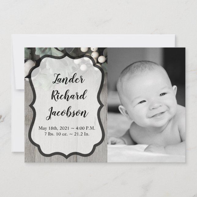 5x7 Photo Birth Announcement Army cotton plant ber (Front)