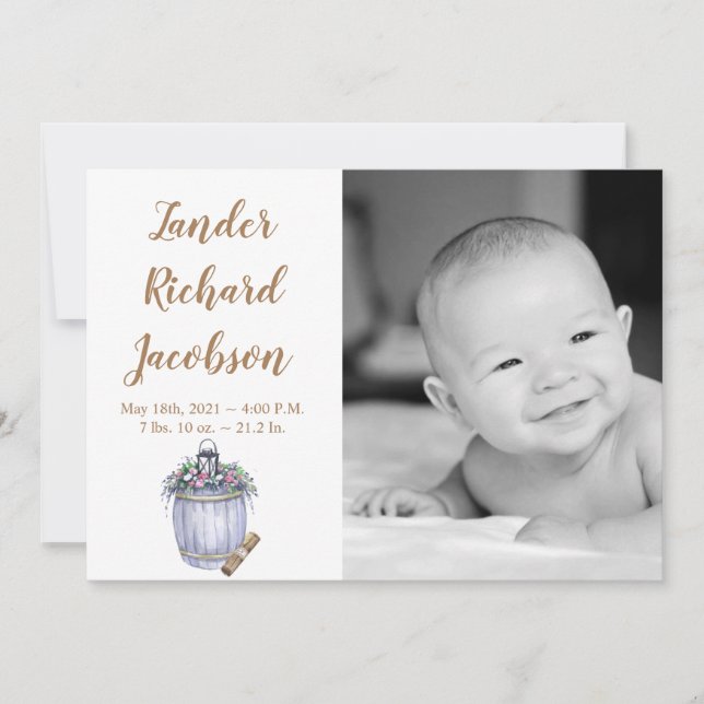 5x7 Photo Birth Announcement Army Summer Country W (Front)