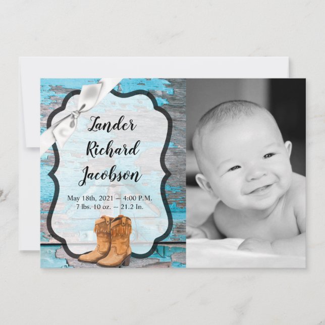 5x7 Photo Faire-part de naissance Armée Blue Wood  (Devant)